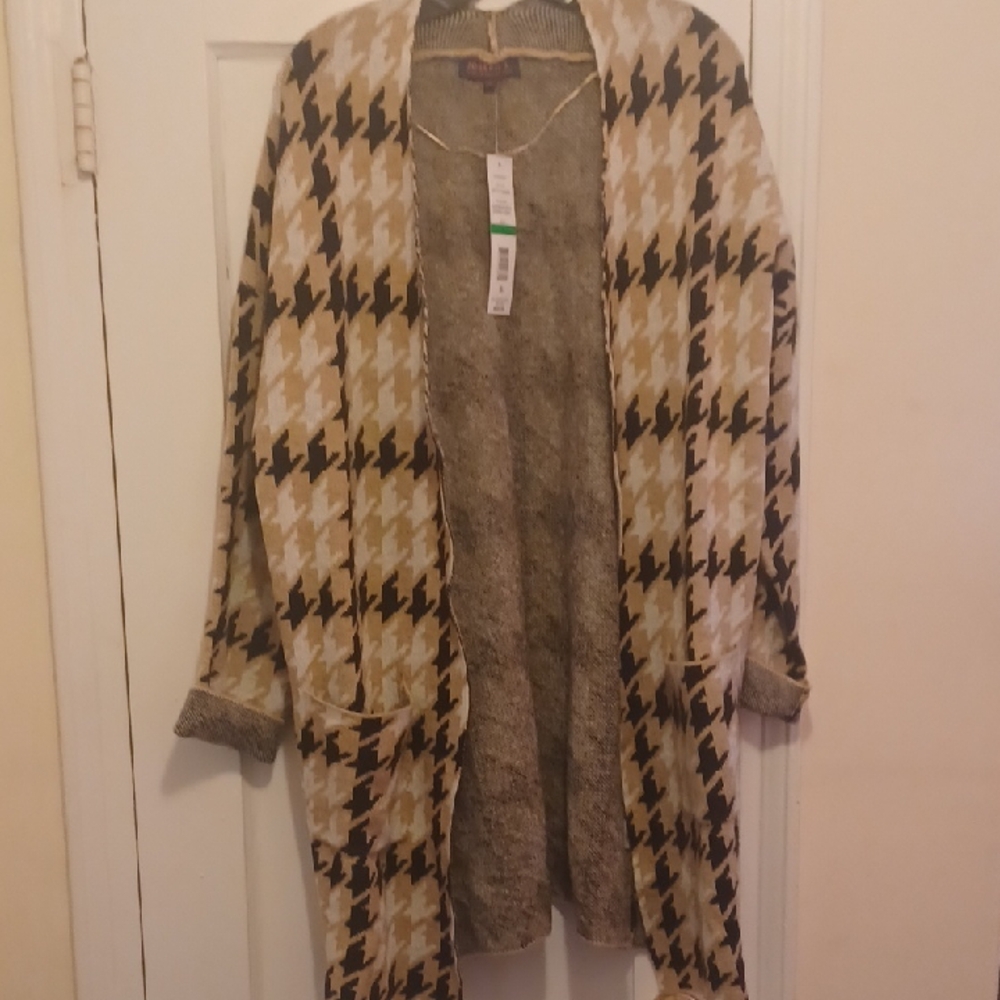 Joseph Black and Tan Houndstooth Cardigan